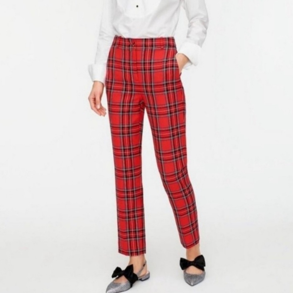 J. Crew Cameron Tartan Plaid High Rise Ankle Pants Size 2 Red Black